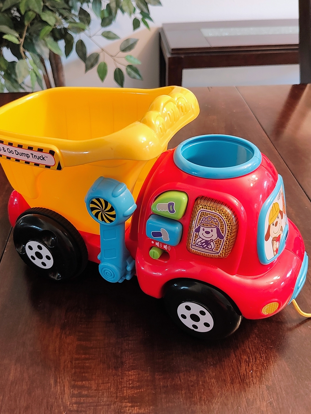 Bright Red and Yellow Interactive Toy Dump Truck for Kids